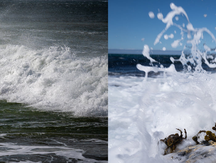 Harris Gin bottle with ocean waves in the background